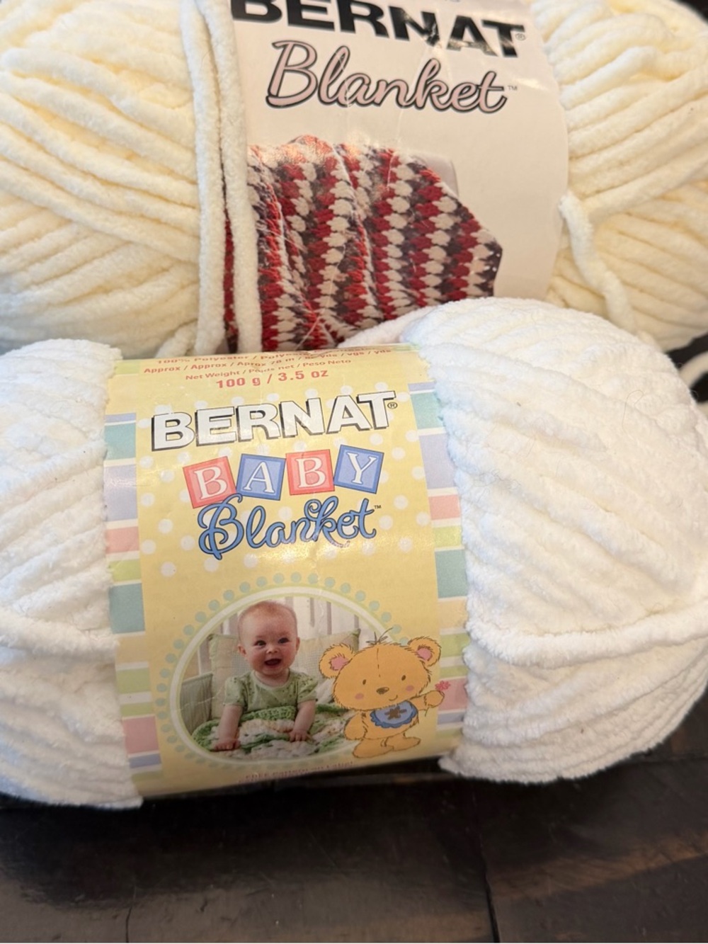 Lot of 2 Bernat Blanket Vintage White 5.5 Oz Baby Blanket White 3.8 Oz NEW